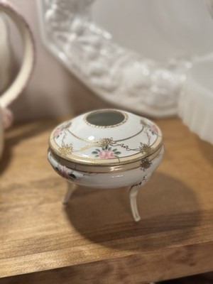 Nippon Hair Receiver Hand Painted Gold Gilded 3 Footed Antique