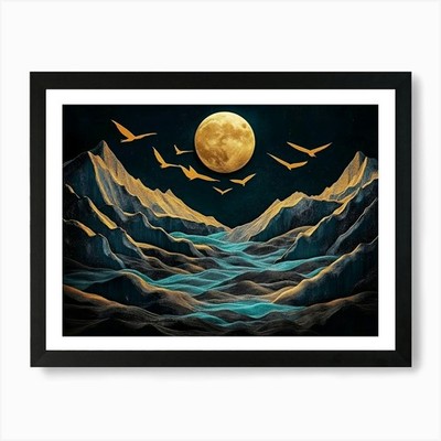 3d Dark Landscape and Colored Feath Framed Wall Art Poster Canvas Print Picture