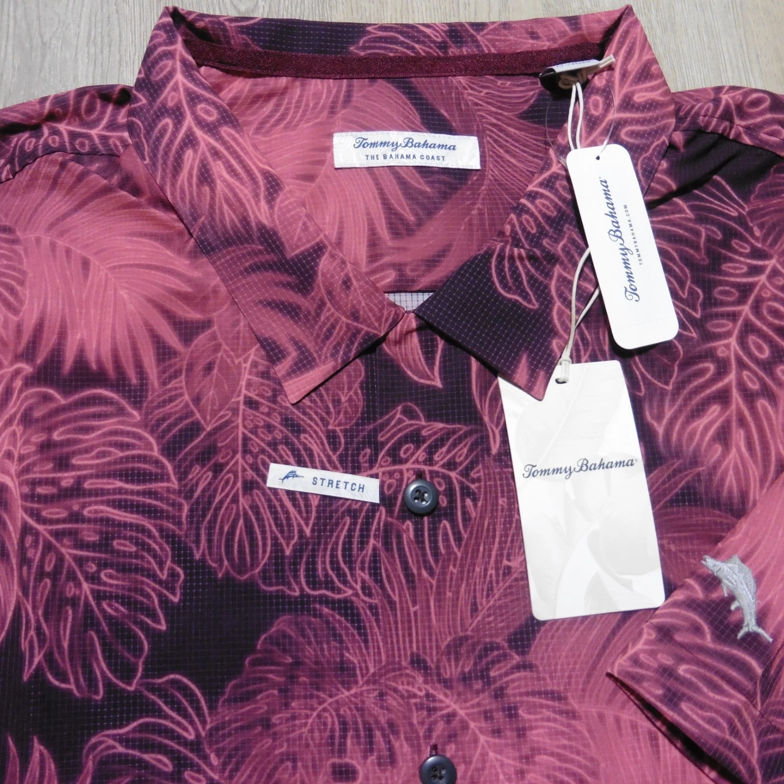 TOMMY BAHAMA Mens 4XLB 4XL BIG LUMINESCENT HAWAIIAN SHIRT STRETCH BERRY RED