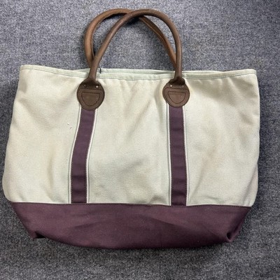 Restoration Hardware Beige 23'' Canvas Womens Tote Bag Leather Handles Travel