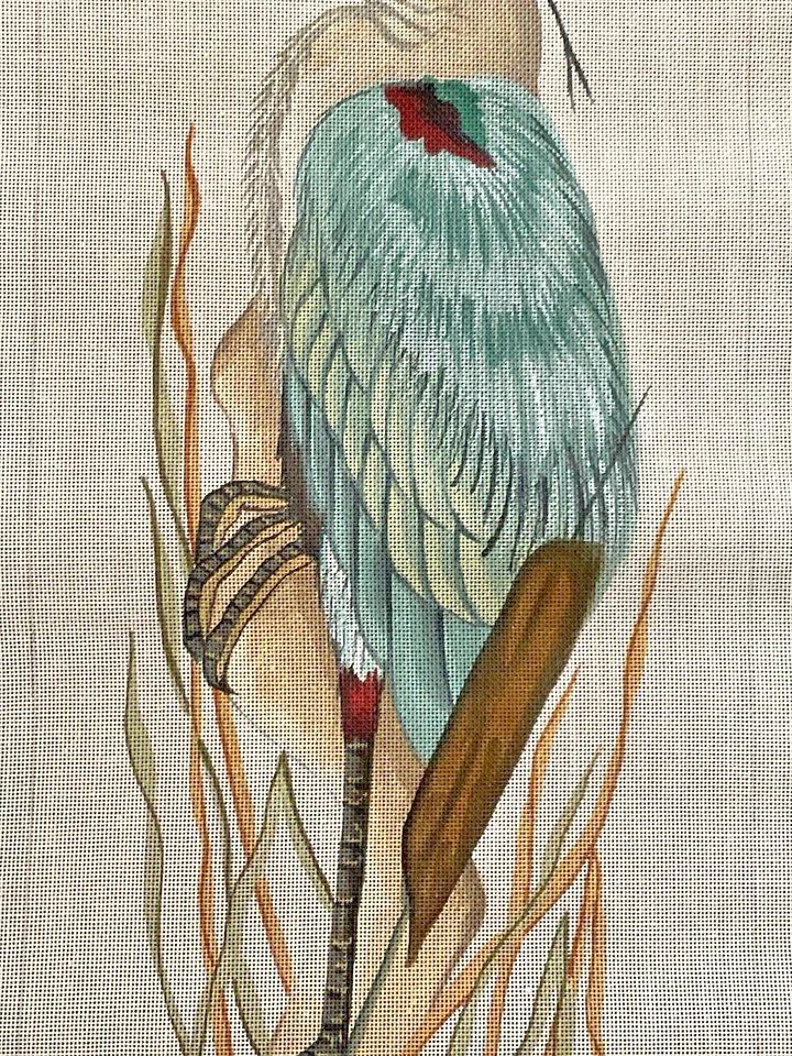 Needlepoint Hand Stitch Painted Canvas Great Blue Heron #8706 20" x 10" Design - Image 3 of 4