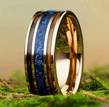 Men 8mm Tungsten Burnt Whiskey Barrel Meteorite Inspire Comfort-Fit Wedding Band