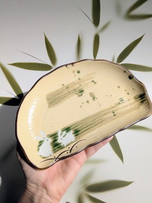 Japanese Half Moon Rabbit Serving Plate - Vintage Seto Ware Sushi Platter