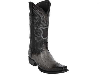 Los Altos OSTRICH FULL QUILL GRAY European Square Toe WESTERN BOOT D 760338