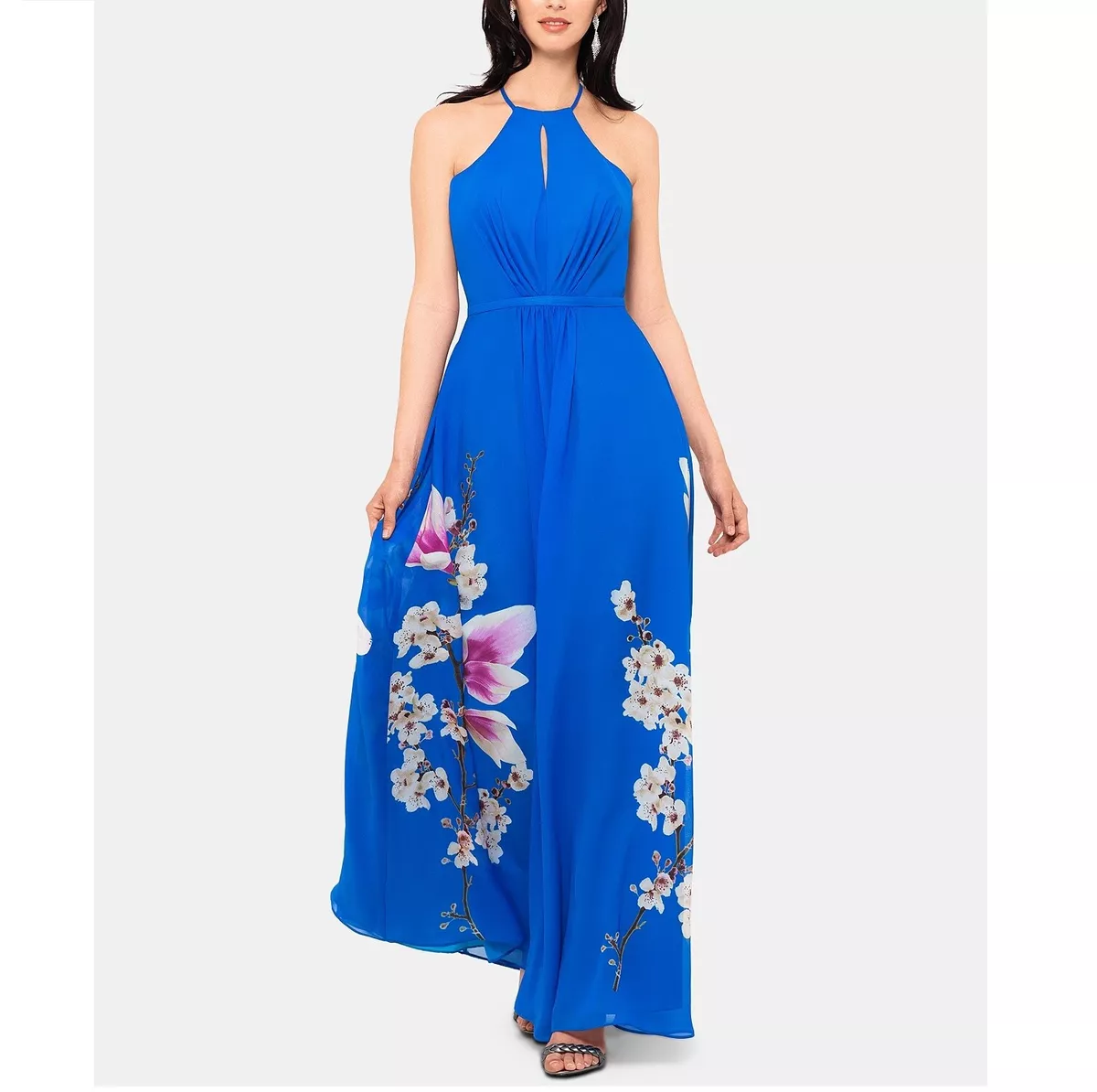 Betsy and adam store floral chiffon gown