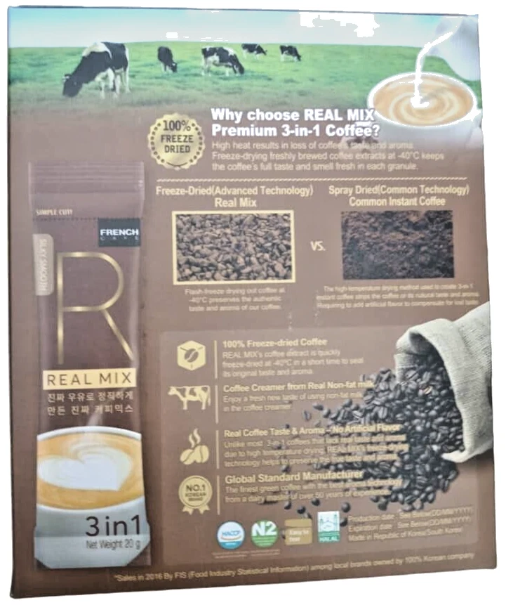 Café 3 en 1 Premium KOREAN REAL MIX (2 paquetes = 24 barras) # Silky Smooth Foto 4 de 4