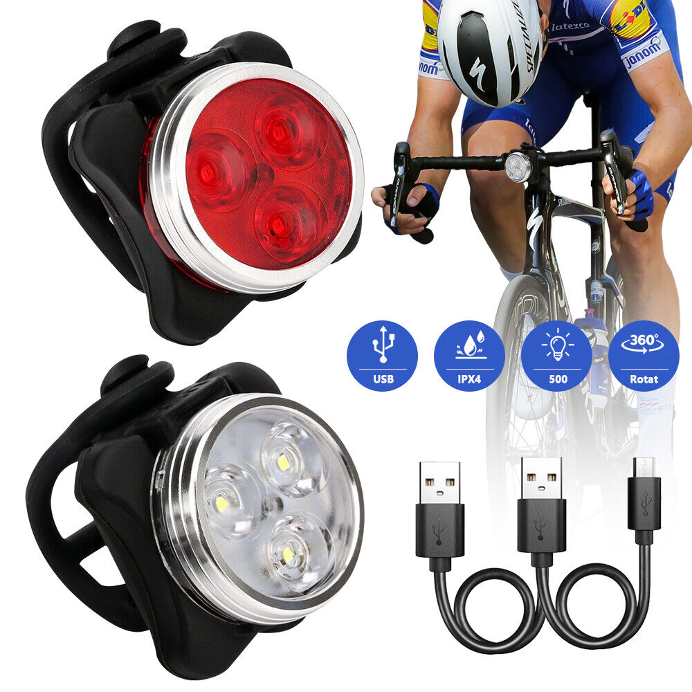 2×USB Rechargeable LED Lights Set Caution Bicycle Light | eBay