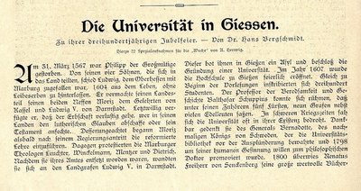 Dr. H. Bergschmidt Universität in Giessen Zu ihrer 300jährigen Jubelfeier v.1907