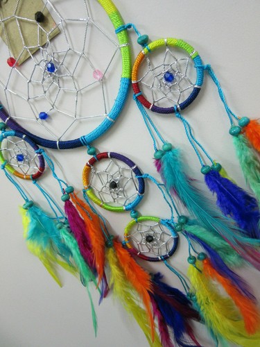 Beautiful Rainbow Nylon 12cm Silver Web Dream Catcher 50cm Total Length - Picture 6 of 7