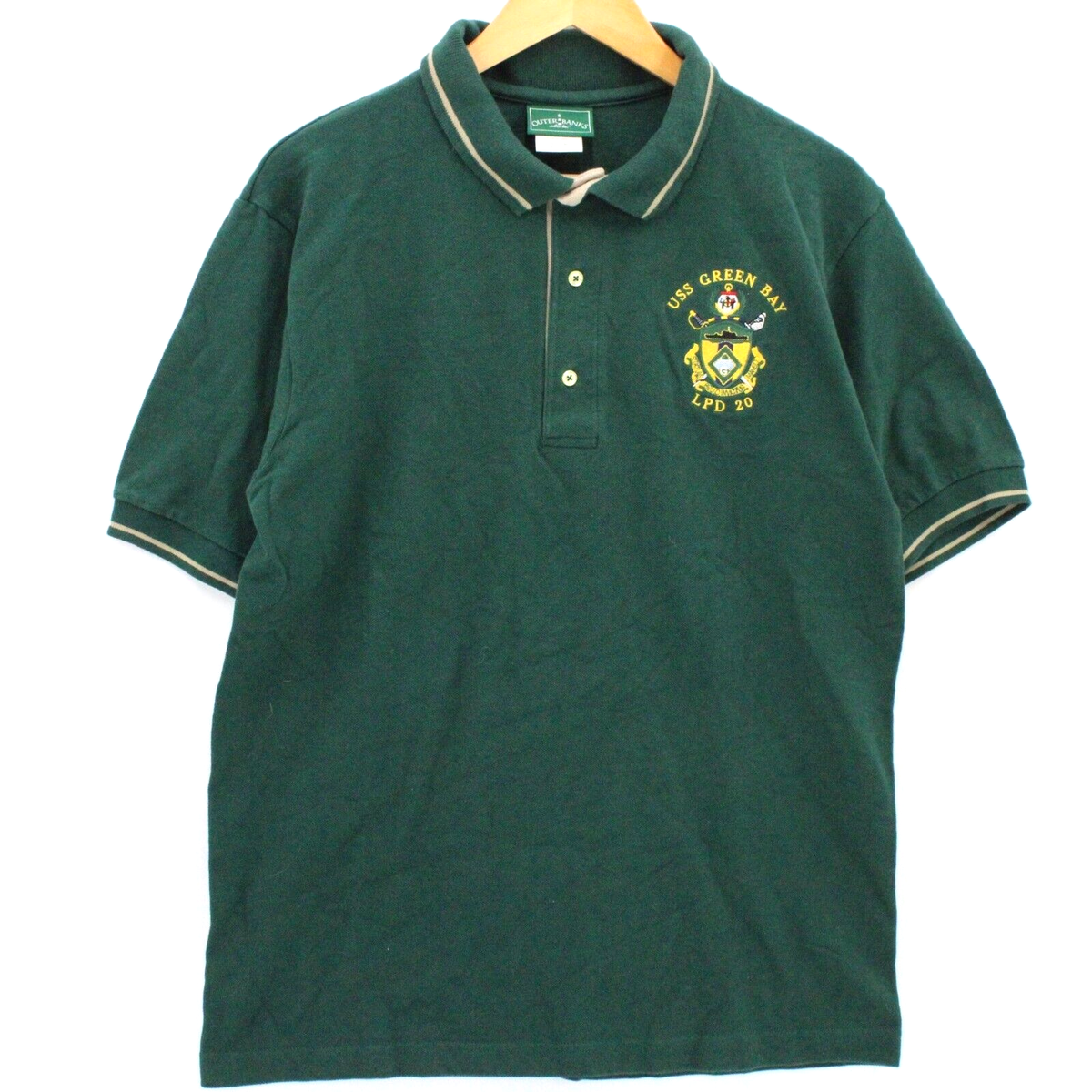 Vintage Outer Banks Polo Shirt Mens Green USS Green Bay