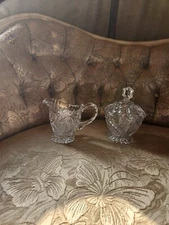 Vintage American Brilliant Cut Glass Sugar Bowl And Creamer 1920's