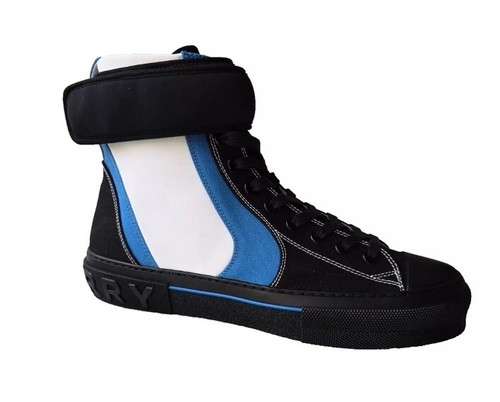 Burberry Black White Blue High-Top Sneakers Size US 11 EUR 44 Sub Lace-up $890 - Picture 4 of 11