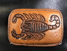 Vintage Hand Tooled Leather Scorpion Belt Buckle