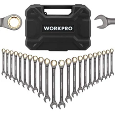 WORKPRO 22PC Ratcheting Wrench Set Combination Wrench Metric 6-18mm&SAE 1/4-3/4"