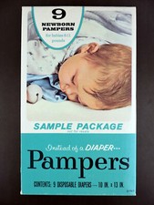 Vintage Pampers Newborn 9 Diaper Sample Package 1960s-70s Baby Nursey NOS