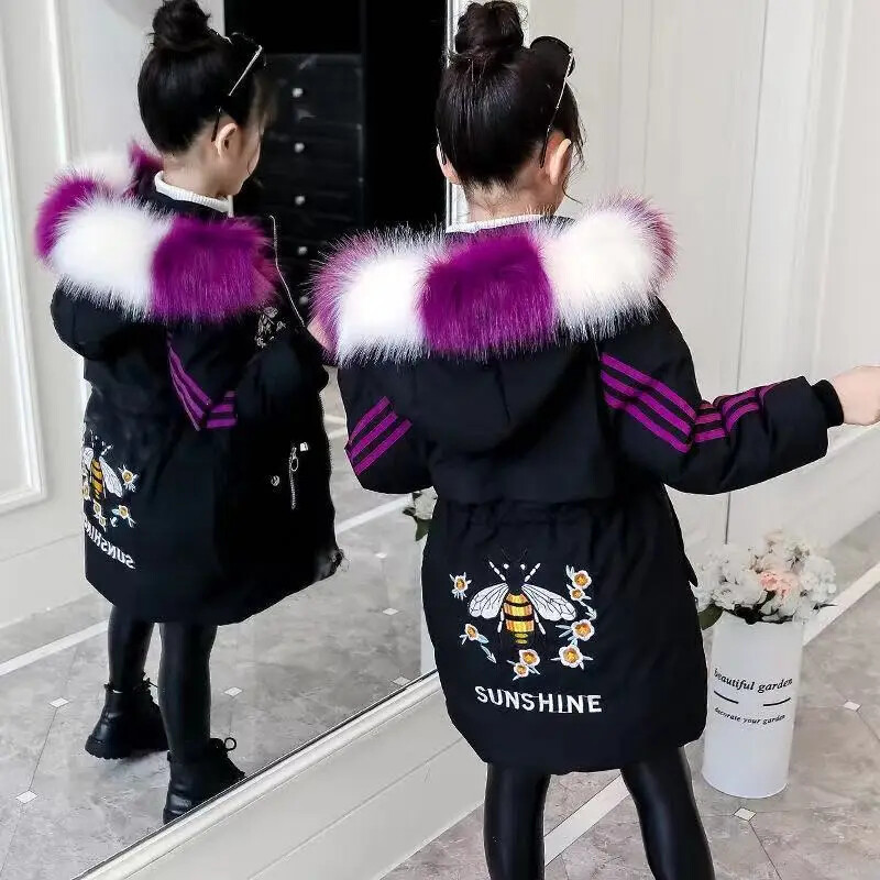 Chaqueta para niños Niñas Abrigo largo Abrigo Cuello de piel Plumón Chaqueta para niños