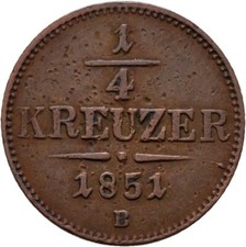 Austria 1/4 Kreuzer 1851 B Kremnitz Franz Joseph 1.3g Original Coin #FAO102