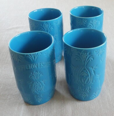 4 Mint Appleton Estate Blue Ceramic Tiki Mugs Caribbean Rum Promotion Rare Find