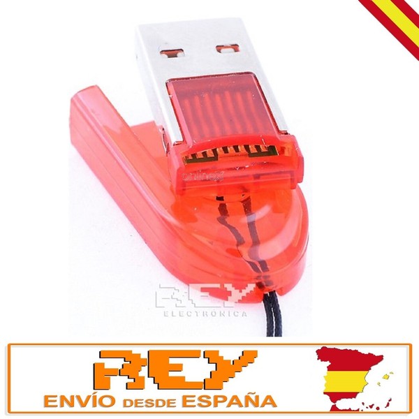 Adaptador Lector Tarjeta MICRO SD a USB Portátil, Color ROJO Desde España v44