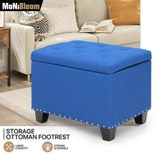 24" Navy Blue Storage Ottoman Bench Upholstered Tufted Footrest Lift Top Stool