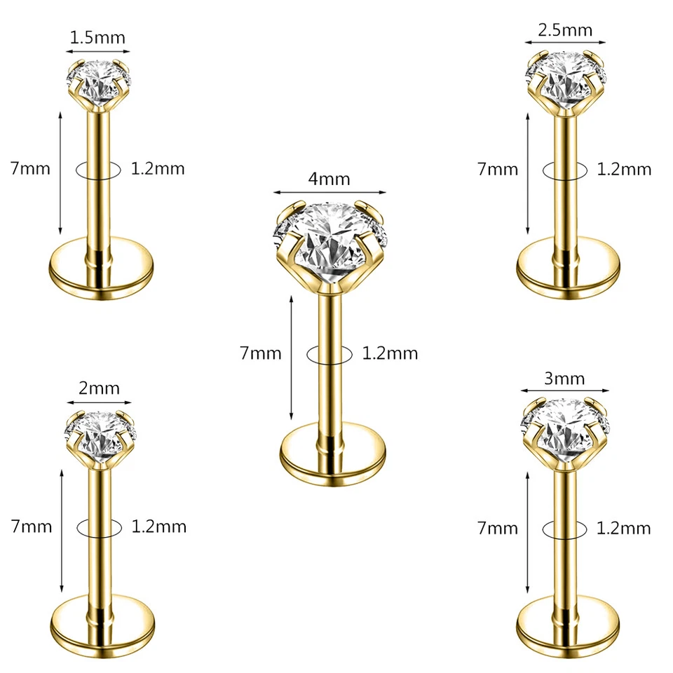 10Pcs Stainless Steel Labret Lip Stud Push in CZ Monroe Ear Helix Conch Piercing - Image 4 of 4