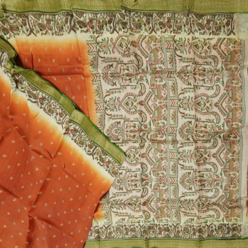 Vintage Brick Red Sarees 100% Pure Silk Printed Sari 5YD Craft Decor Fabric - Picture 1 of 6