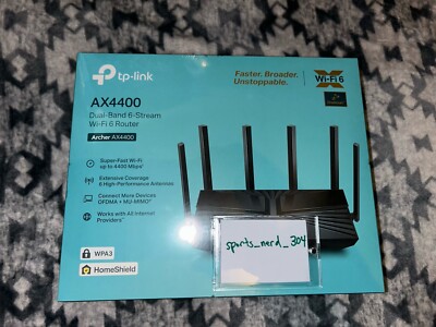 NEW, FACTORY SEALED TP-Link Archer AX4400 Mesh Dual Band 6-Stream Router - Black