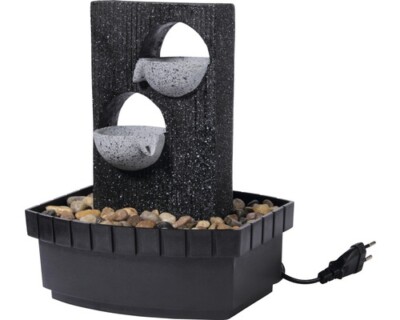Design Zimmerbrunnen mit 2 Schalen 20,5x16,5x28 cm Kunststein grau inkl. Schlauc