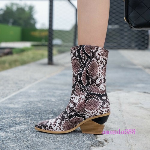 Women Cowboy Ankle Boots Snake Print 