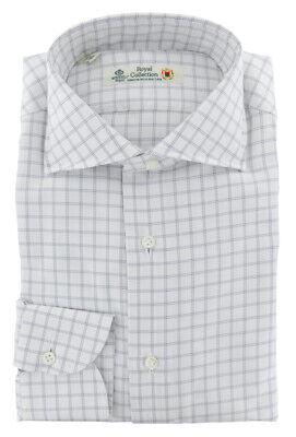 Luigi Borrelli Plaid Button Down Spread Collar Cotton Extra Slim Fit Dress Shirt 