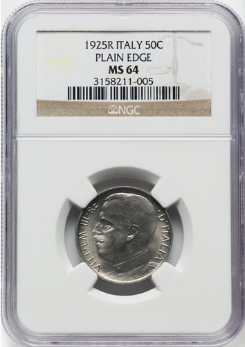 ITALY KINGDOM 1925-R  50 CENTESIMI CHOICE UNCIRCULATED COIN, NGC CERTIFIED MS64