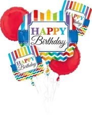 Anagram HAPPY BIRTHDAY Foil Balloon Bouquet 5 Balloons Colorful Stripes 32105