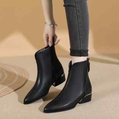 Stiefeletten Stiefel Low Heel Elegant Schwarz Bequem Kunstleder 03649
