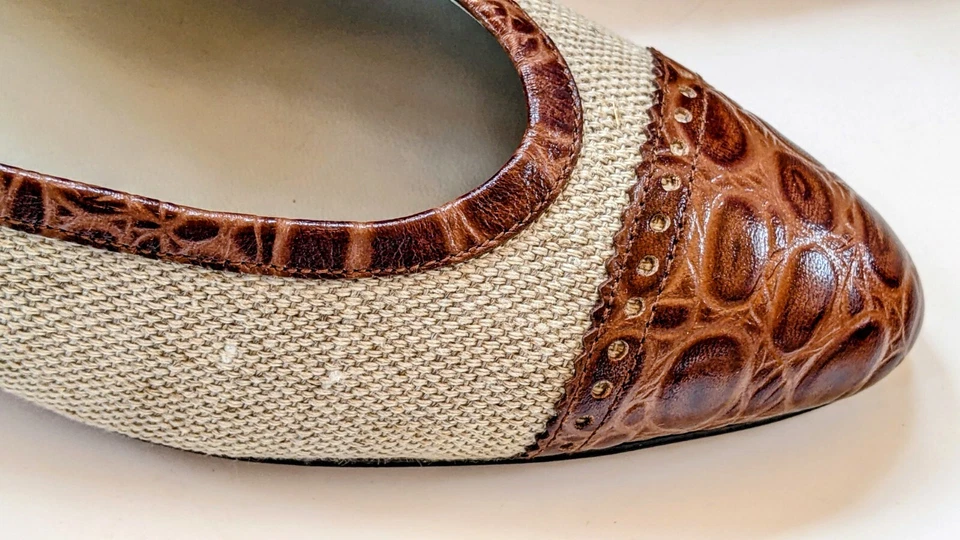 Zapatos de salón vintage Pappagallo de lino natural con tacón "Gwen" talla 6,5 estrechos excelentes Foto 3 de 4