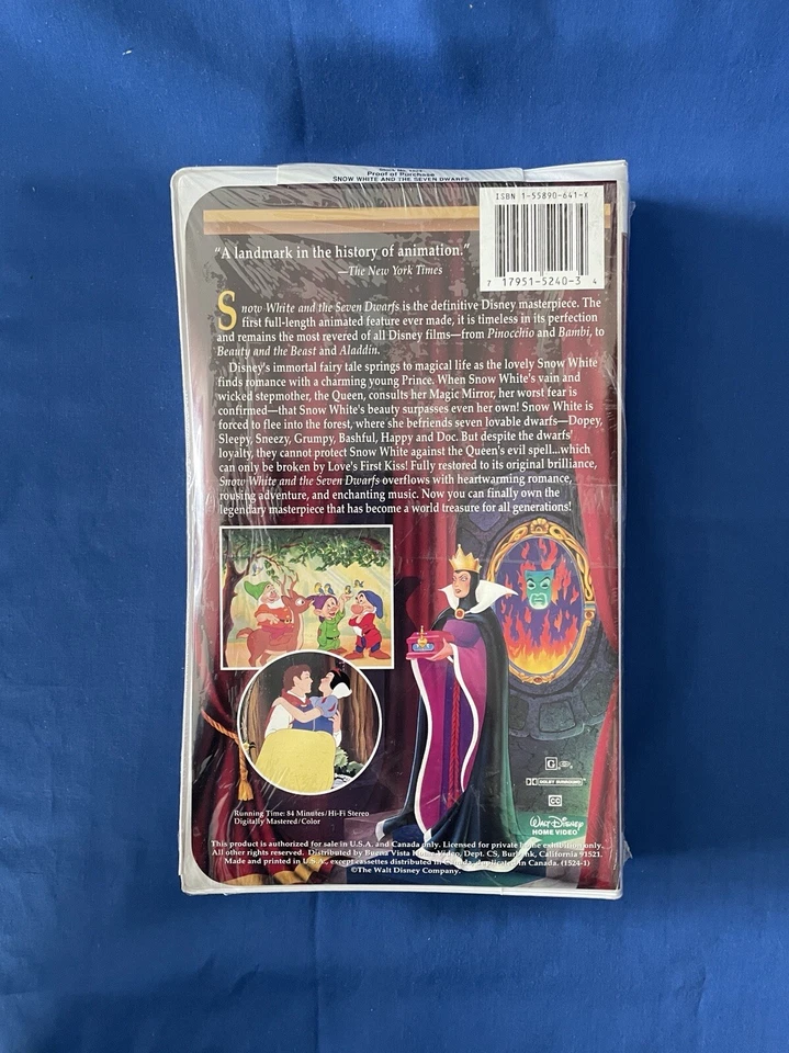 Walt Disney's Masterpiece Snow White and the Seven Dwarfs (VHS) Tape 1994 - Image 2 of 4