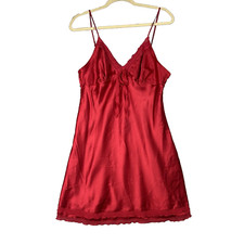 Victoria's Secret Y2K Women Red Slip Dress LargeBaby Doll Preppy lace trim
