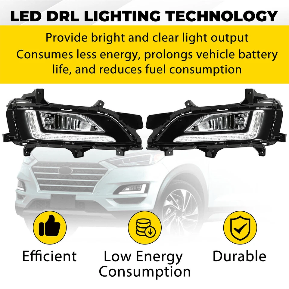 Par de luces antiniebla LED y DRL luces de parachoques diestro y derecho con bombillas para Hyundai Tucson 2019-2021 Foto 3 de 4