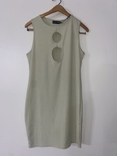 PLT Sage Green Ribbed Cutout Sleeveless Bodycon Dress - Size 12 - NWT