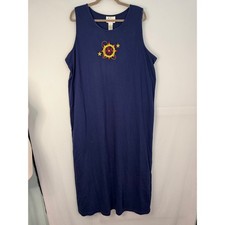 Quacker Factory Nautical Ship Wheel Maxi Dress Womens 2X Navy Blue Embroidered