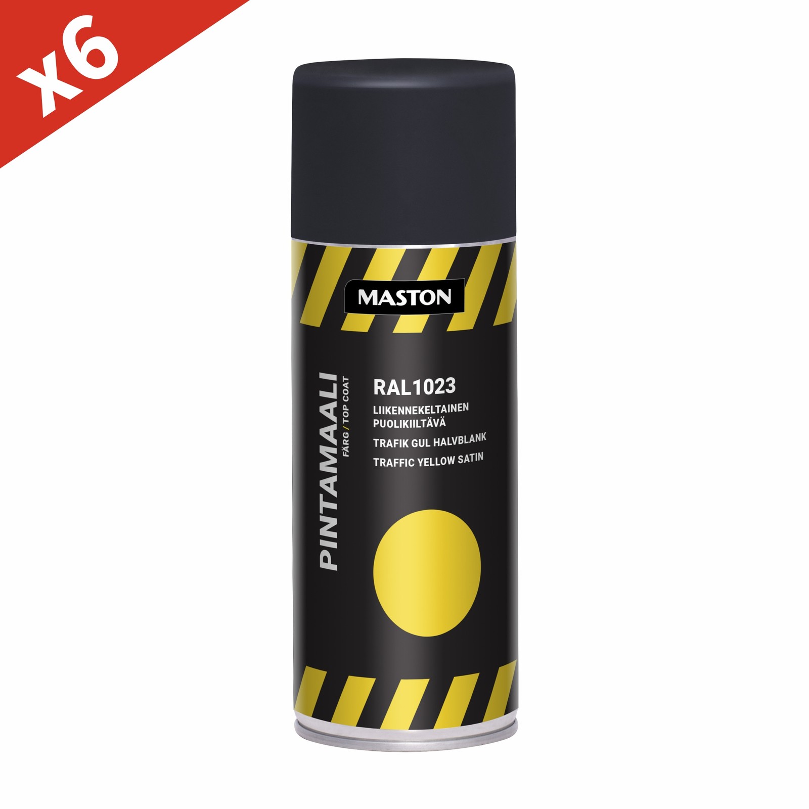 6x Maston 3661023S Top Coat Spray Paint 400ml 0.4L Satin Traffic Yellow RAL1023
