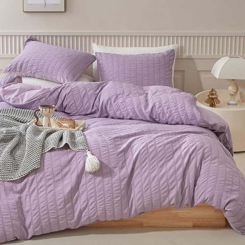  Duvet Cover Set Size, 3pcs Washed Microfiber Bedding Set, Soft Queen Purple