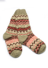 Beige Multicolor Woolen Knee High Socks