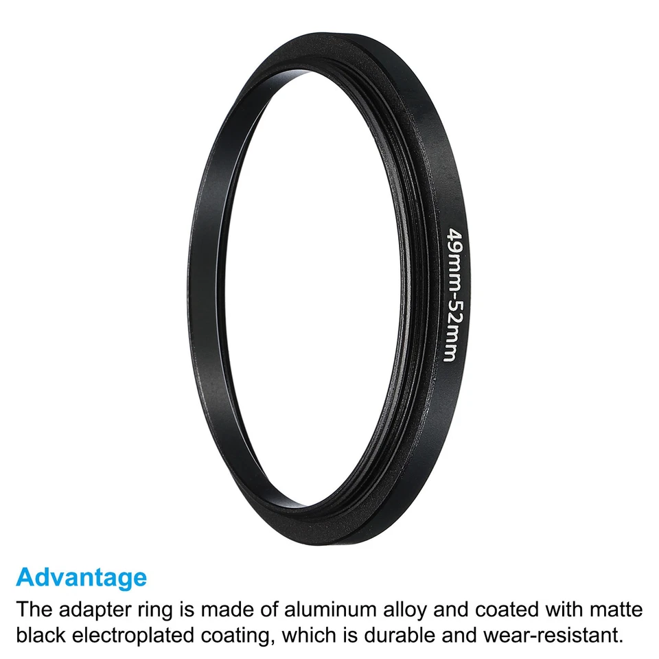 2pcs49mm-52mm Metal Step Up Ring Camera Lens Filter Adapter Ring Black - Image 2 of 4