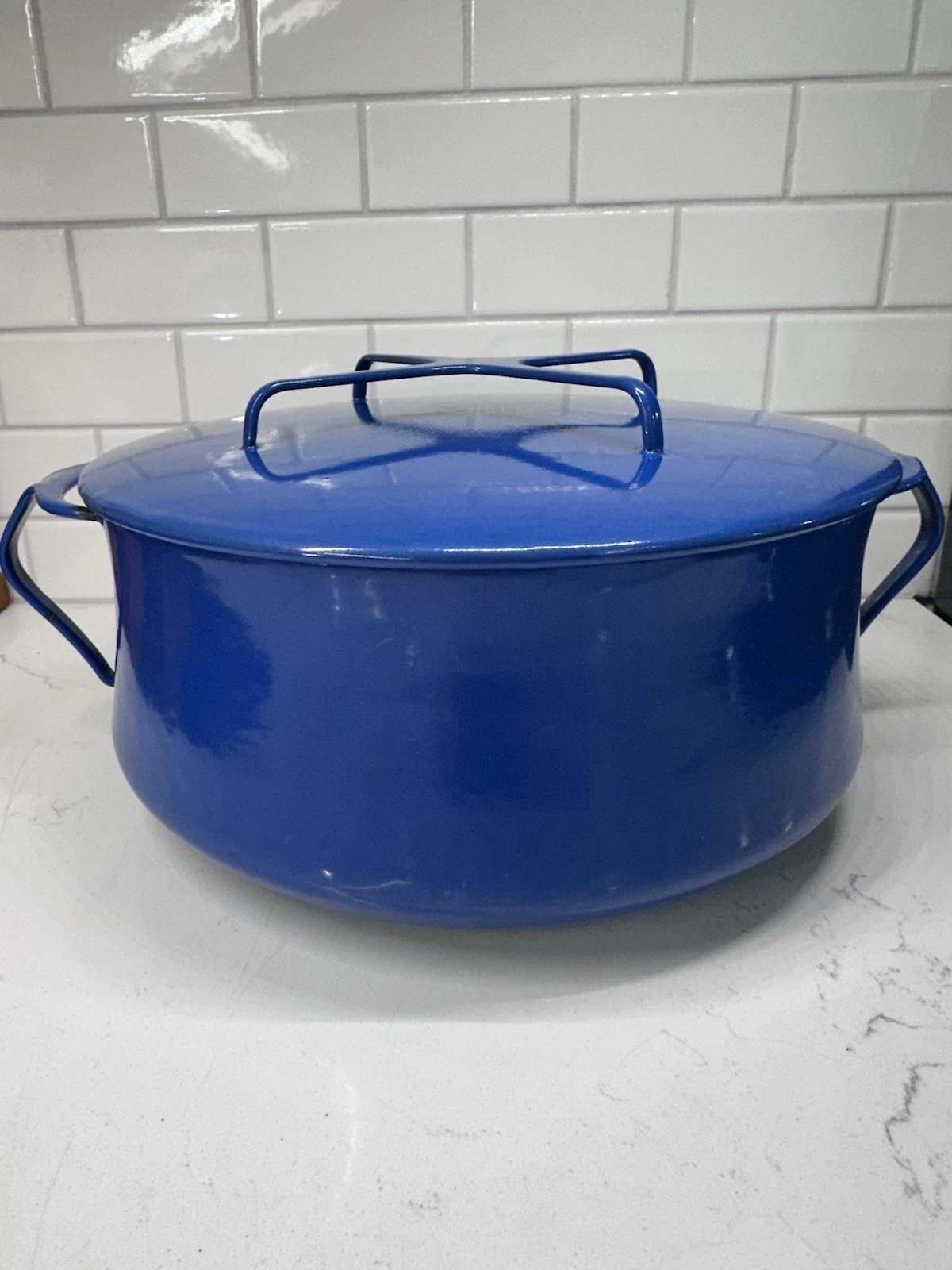 Vintage Dansk Kobenstyle Blue Enameled Stockpot/Casserole Pot w/Lid Good Used
