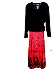Vtg Carole Little 2pc Jacket Red Paisley Maxi Dress Set EXCELLENT Sz 14