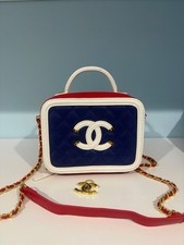 Chanel Caviar Quilted Small CC Filigree Vanity Case in Tricolor Red White Blue