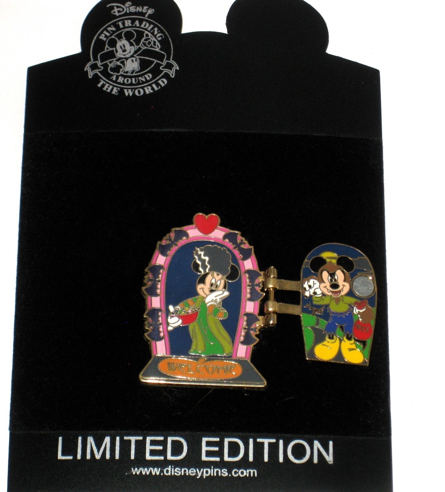 LE 100 Disney Pin Mickey & Minnie Halloween Door Frankenstein Bride Bats OPENS