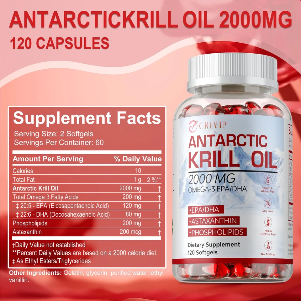 Antarctic Krill Oil 2000mg - with Omega-3 EPA, DHA , Astaxanthin & Phospholipids - Image 2 of 4