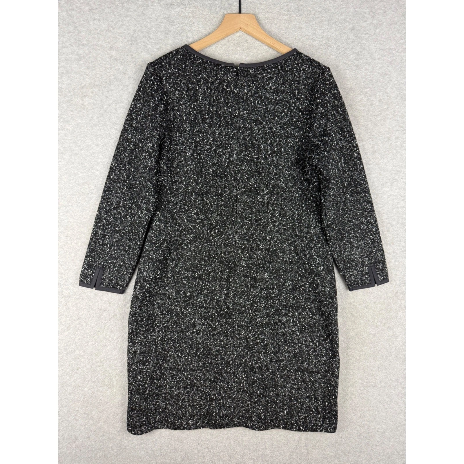 VETEMENTS Abito Talbots 12 Petite Nero Tweed Tubino Carriera Ufficio Accenti Oro Spessore