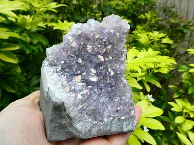 Large Heavy Aura Rainbow Amethyst Crystal Display Specimen 550g Flat Base 95mm